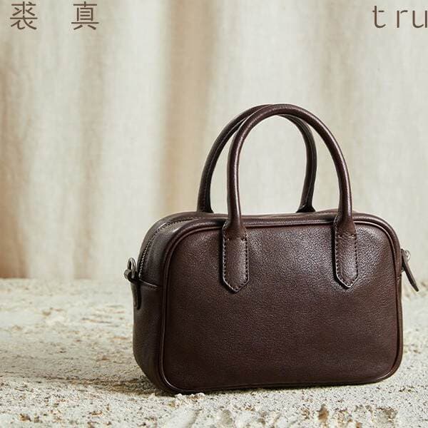 Qiuzhen Wide Vegetable-Tanned Cowhide Casual Versatile Handbag Crossbody Shoulder Bag Bowling Small Square Bag For Women