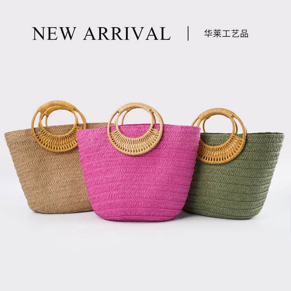 Casual Large Capacity Straw Woven Bag For Women, Summer Beach Vacation Woven Tote, Commuter Handbag, Market Basket Bucket Bag