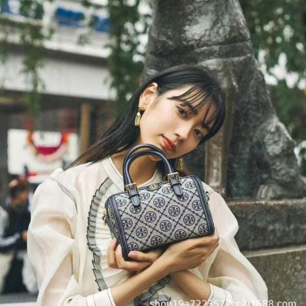 TB Spring New Boston Blue-Brown Print Canvas Mini Pillow Handbag Versatile Crossbody Bag for Women