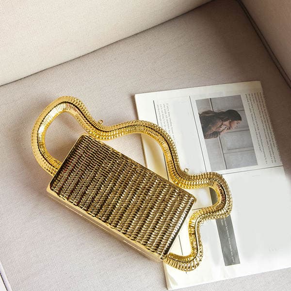 Trendy Metallic Woven Basket-Style Square Mini Bag - Niche Designer Creative Evening Clutch