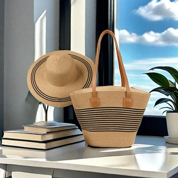 Trendy Straw Shoulder Bag Large Capacity Woven Tote Bag French Style Beach Handbag For Seaside Vacation