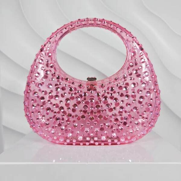 Women's Sparkling Diamond Transparent Acrylic Box Bag - Rhinestone Crescent Clutch For Evening Parties