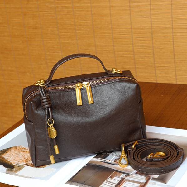 Cross-Border Genuine Leather Pillow Boston Bag For Women, New Designer Luxury Handbag, High-End Commuter Shoulder And Crossbody Bag