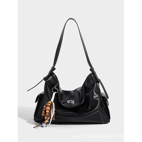 Niche Design Large Capacity Hobo Bag, Black Soft Leather Underarm Bag For Women, 2026 New Commuter Versatile Shoulder Bag