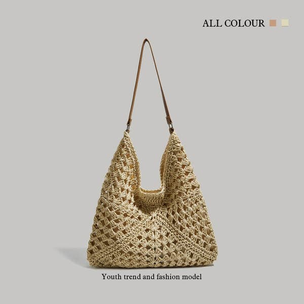 Large Capacity Straw Woven Bag For Women 2025 New Trendy Summer Travel Beach Bag Hollow Out Shoulder Tote Bag