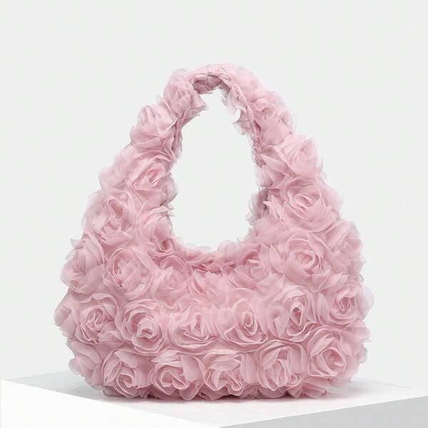 Women's Spring/Summer Romantic Cute Mesh Flower Single Shoulder Bag Underarm Bag For Outing, Dating, Vacation, And Parties