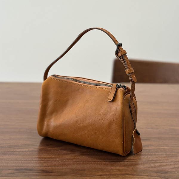 Mini Genuine Leather Square Bag For Women, Vegetable-Tanned Top Grain Cowhide Handbag & Crossbody Bag, 2026 Spring New Arrival Pencil Bag