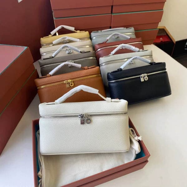 2025Lp19 Lunch Box Bag Genuine Leather Fashionable Versatile Double Zipper Portable Shoulder Cross-Body Cosmetic Bag