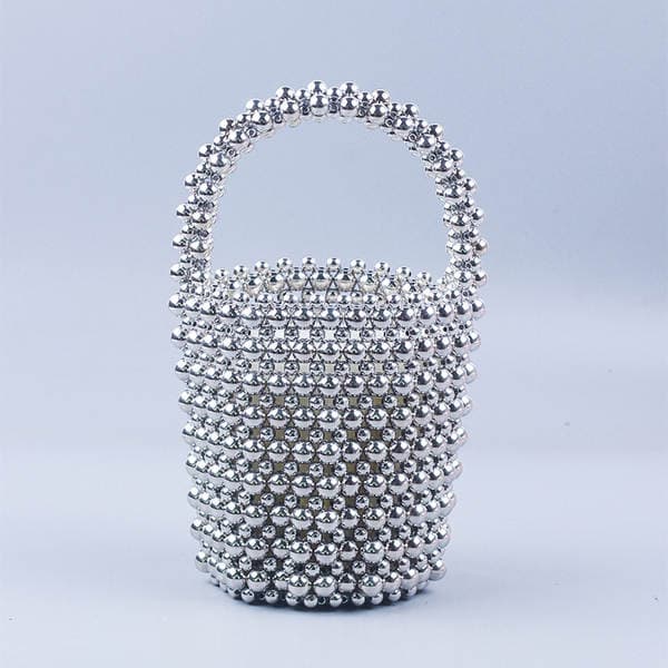 Handmade Beaded Bucket Bag for Women Spring Summer DIY Woven Pearl Party Handbag Trendy