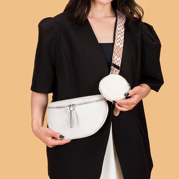 Top Grain Cowhide Leather Women's Chest Bag, Crescent Bag, Saddle Bag, Crossbody Mother-Daughter Bag, Cross-Border Wholesale Bags
