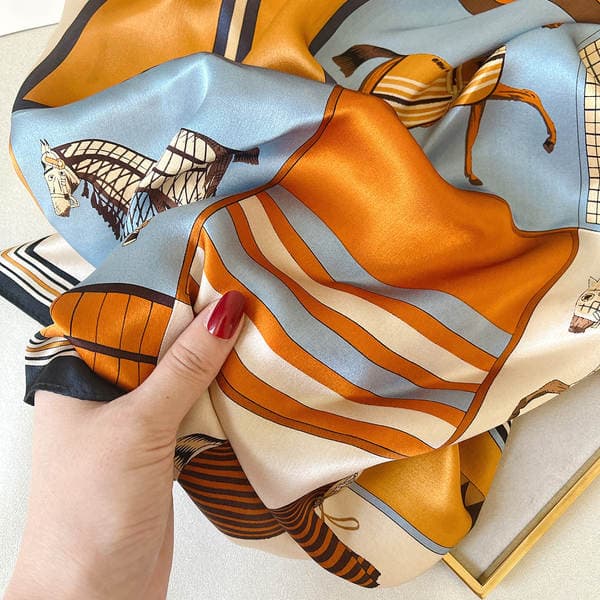 European And American Retro Totem Pure Silk Scarf For Women, Crepe De Chine Mulberry Silk Square Scarf Wholesale