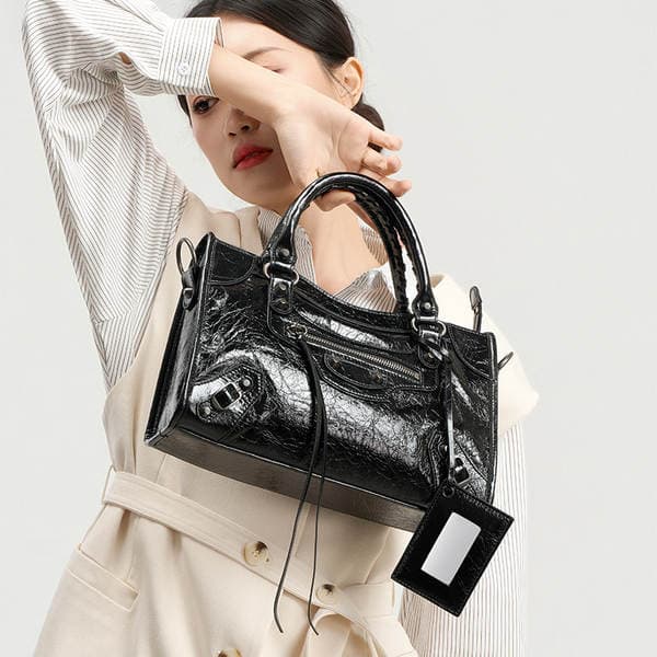 Vintage Studded Motorcycle Bag Genuine Leather Tote Large Capacity Women's Shoulder Bag New Arrival Ladies Gift Handbag