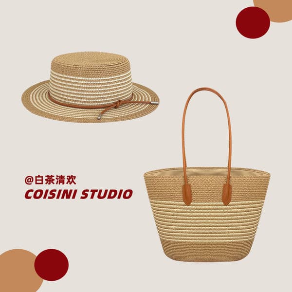 Hand-Woven Large Capacity Straw Tote Bag For Women, Sun Protection Straw Hat Set, Casual Fashion Versatile Shoulder Bag