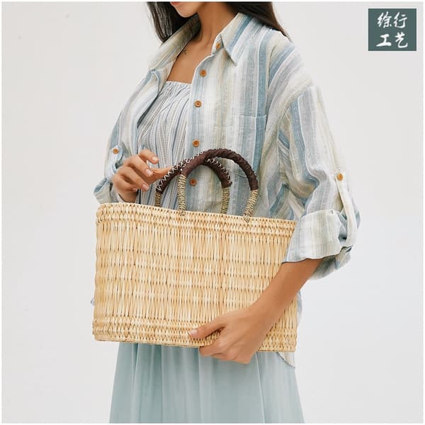 New Nordic Hand-Woven Straw Bag, Handmade Beach Bag, Rattan Handbag, French Style Artistic Vacation Bag