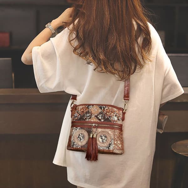 Women's Crossbody Bag - Niche French Style Elegant National Style Versatile Genuine Leather Shoulder Bag With Embroidery