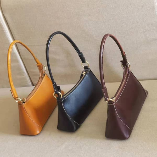 New Italian Top Grain Cowhide Women's Bag Business Underarm Bag Fashion Baguette Handbag Vintage Vegetable Tanned