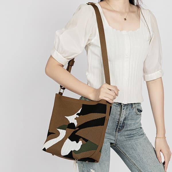 Nordic Style Niche Camouflage National Style Knitted Shoulder Crossbody Bag For Women, Large Capacity Casual Handbag