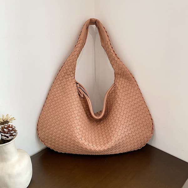 French Style Woven Handbag For Women - Elegant Versatile Shoulder Bag, Textured Tote For Commuting And Trendy Outfits