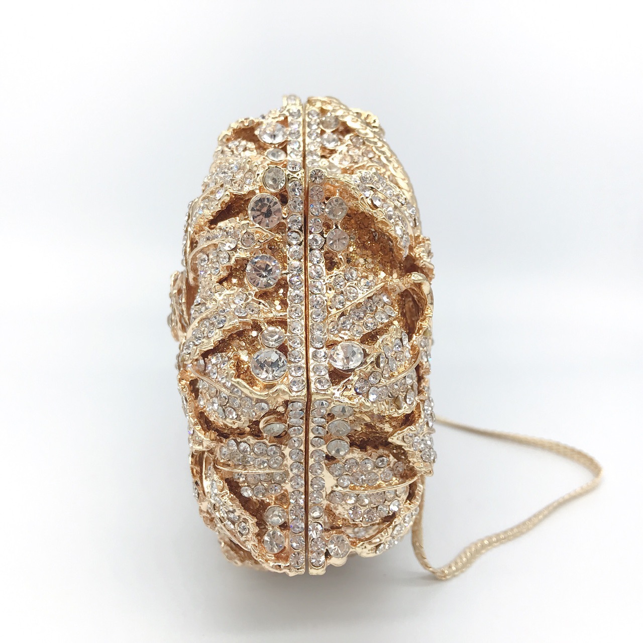 Luxury Hollow Rose Diamond Evening Bag, Metal Hard Shell Clutch for Formal Dresses - Thumbnail 4