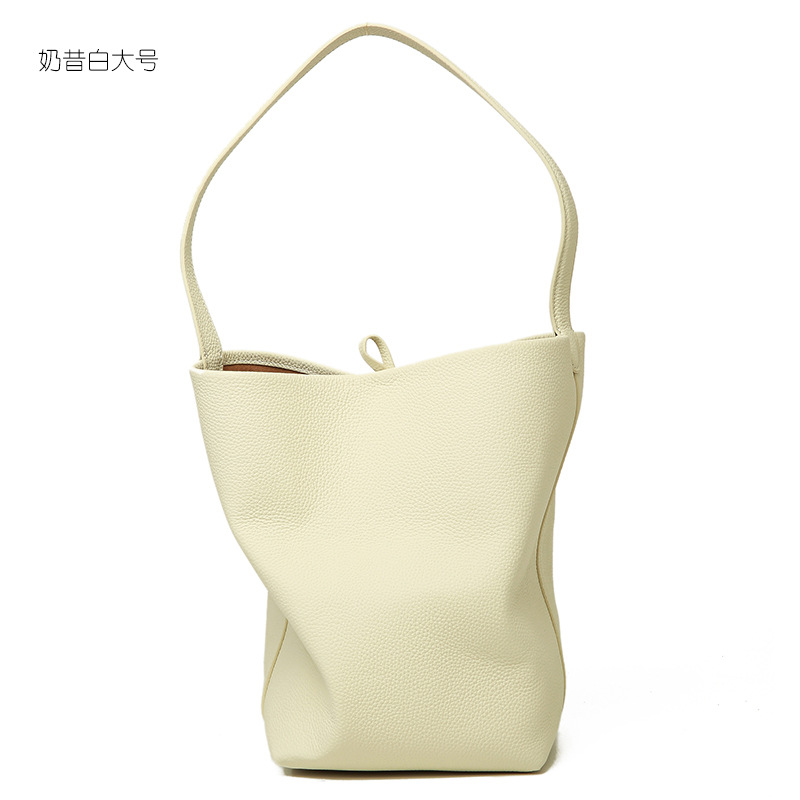2026 New Genuine Leather Women's Tote Bag Large Capacity Top Grain Cowhide Commuter Bucket Bag - Thumbnail 14