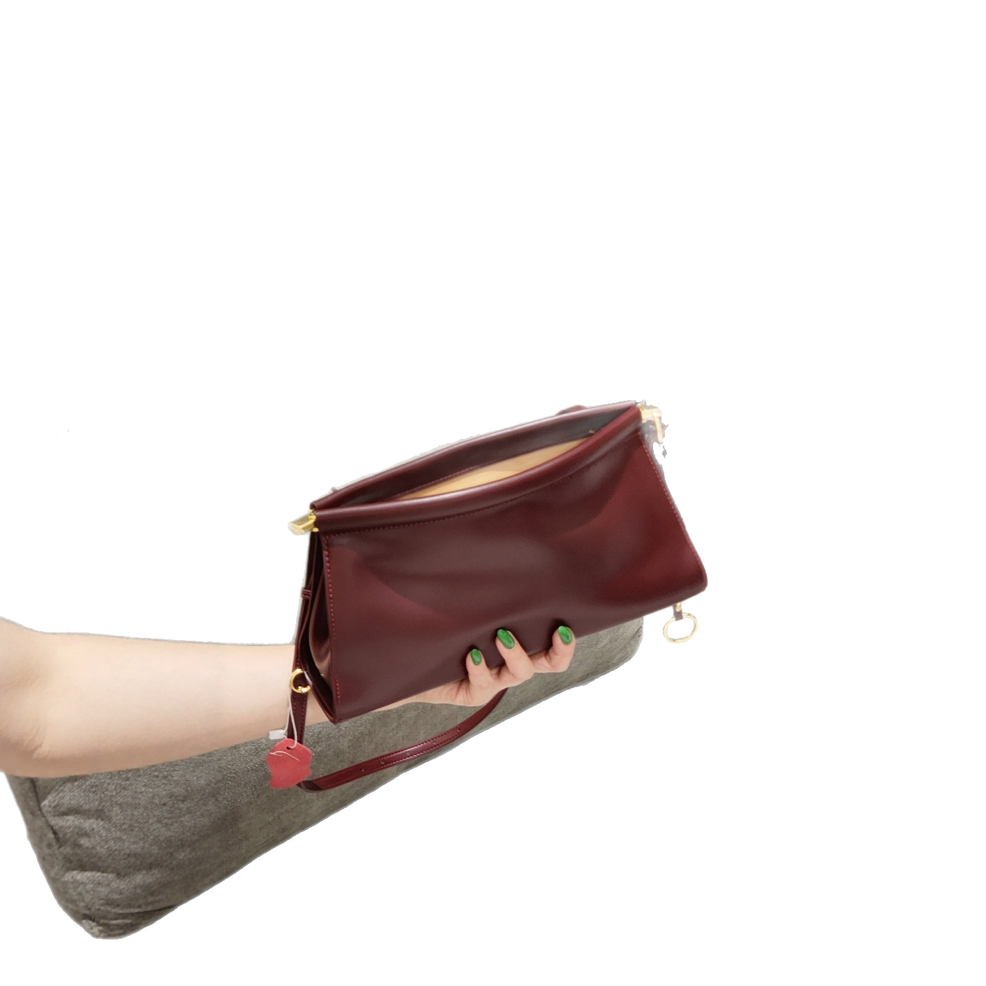 French Cowhide Leather Shoulder Bag Elegant Curved Hobo Bag for Women - Thumbnail 5