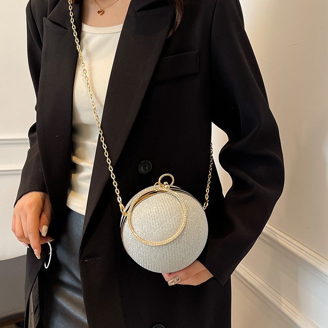 Luxury European Style Chain Handbag Round Sphere Bag for Evening & Parties - Thumbnail 2