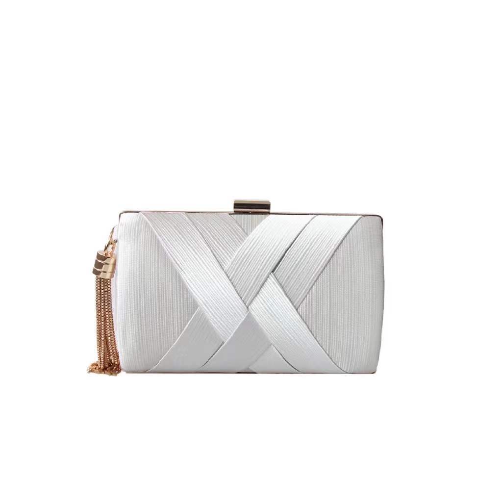 Elegant Silk Satin Fringed Evening Clutch with Chain Strap - Perfect for Banquets & Qipao - Thumbnail 3