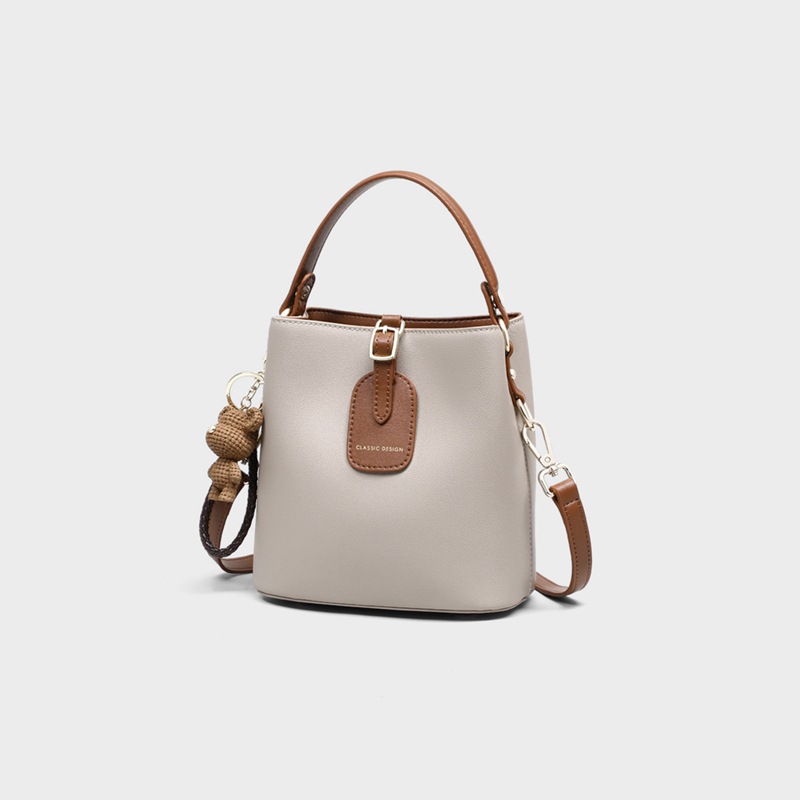 2026 New Summer Genuine Leather Bucket Bag - High-End Contrast Color Commuter Shoulder Bag for Women - Thumbnail 4