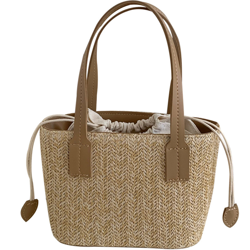 Korean Ins Style Straw Woven Small Handbag Summer Casual Vacation Women's Basket Bag Shoulder/Crossbody Bag - Thumbnail 5