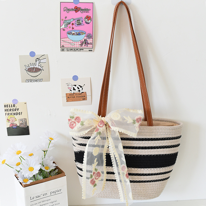 Spring Woven Canvas Tote Bag - Large Capacity Versatile Shoulder Bag & Straw Handbag for Women - Thumbnail 15