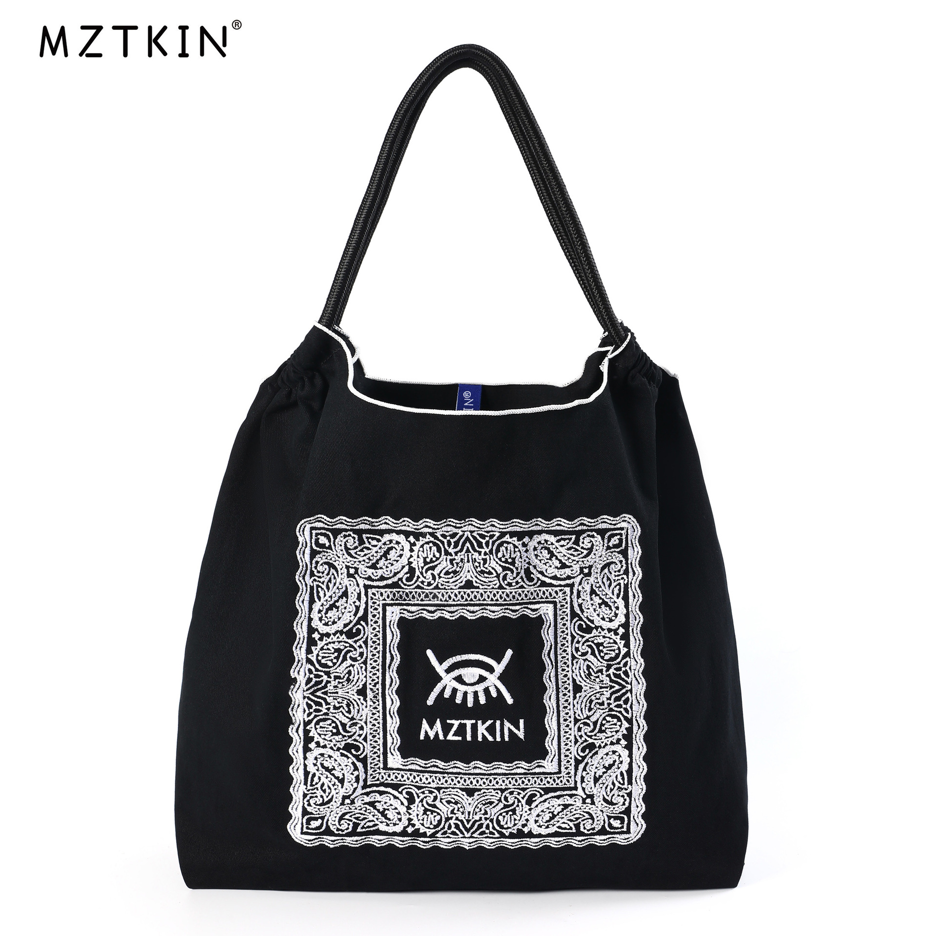 Embroidered Nylon Tote Bag - Large Capacity Canvas Crossbody Bag for Commuting - Thumbnail 8