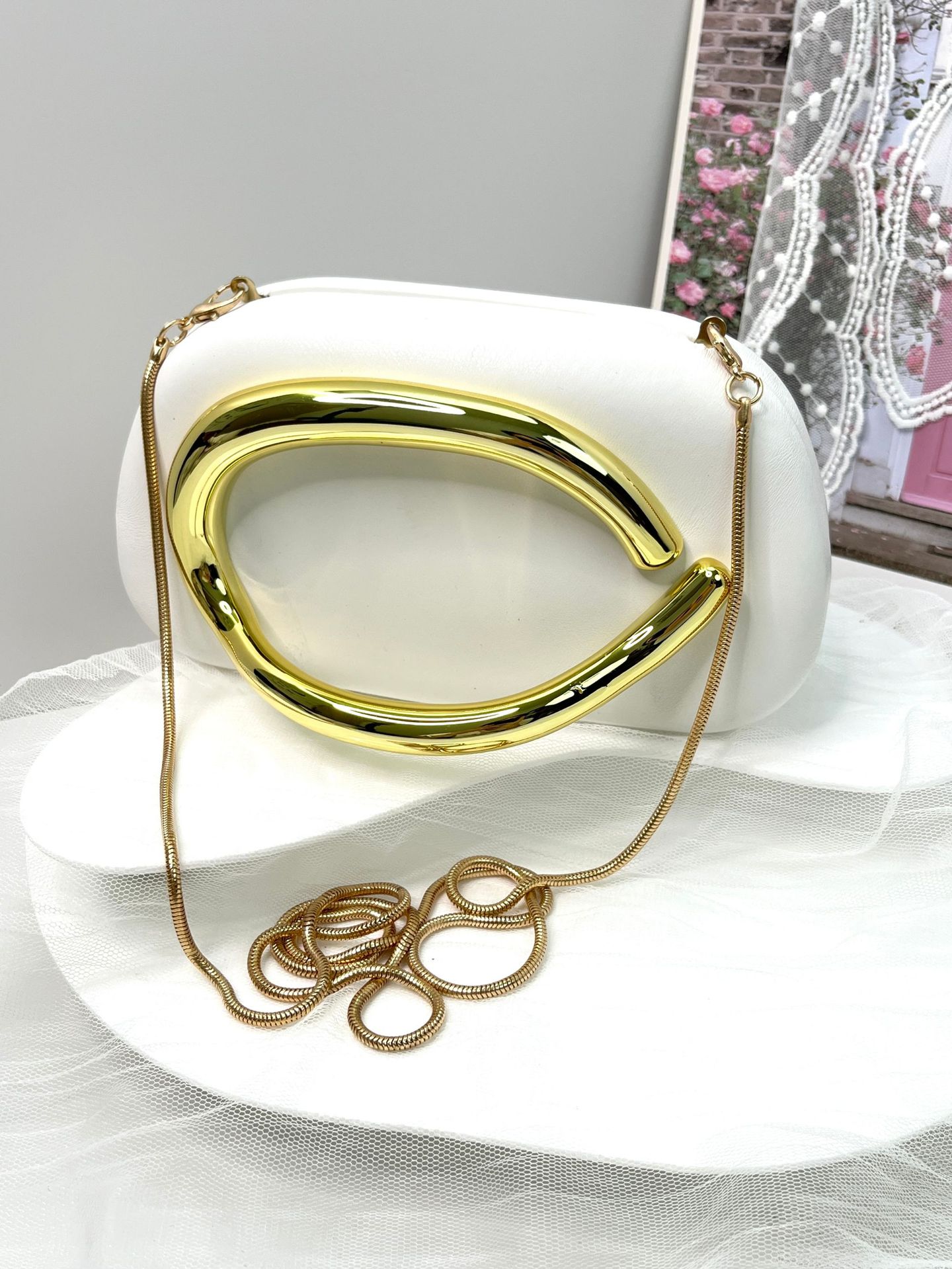 New Evening Bag with Acrylic Handle - Women's Crossbody & Shoulder Handbag - Thumbnail 9