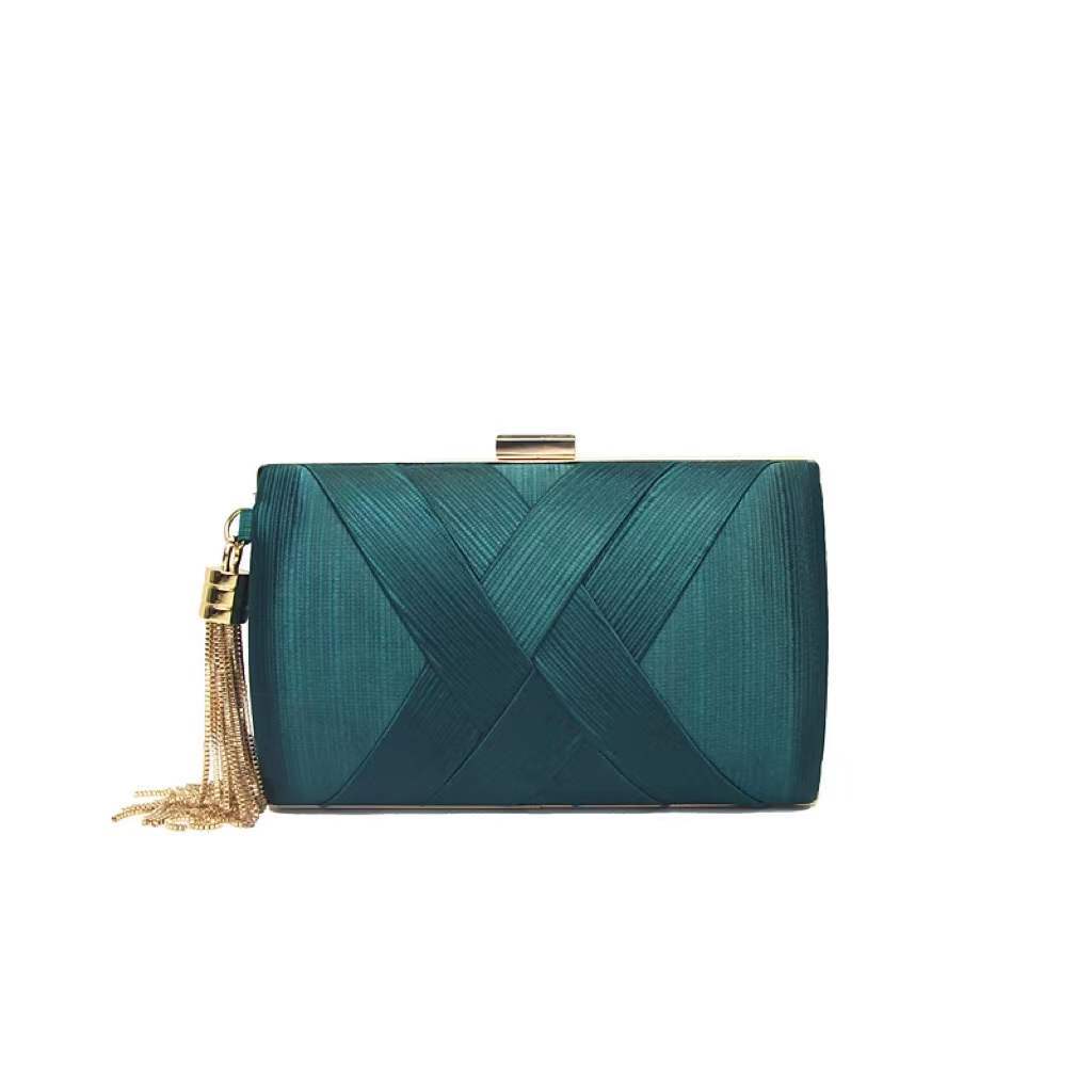 Elegant Silk Satin Fringed Evening Clutch with Chain Strap - Perfect for Banquets & Qipao - Thumbnail 4