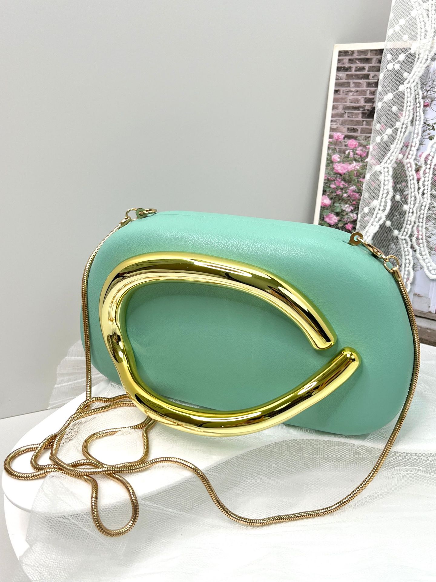 New Evening Bag with Acrylic Handle - Women's Crossbody & Shoulder Handbag - Thumbnail 50