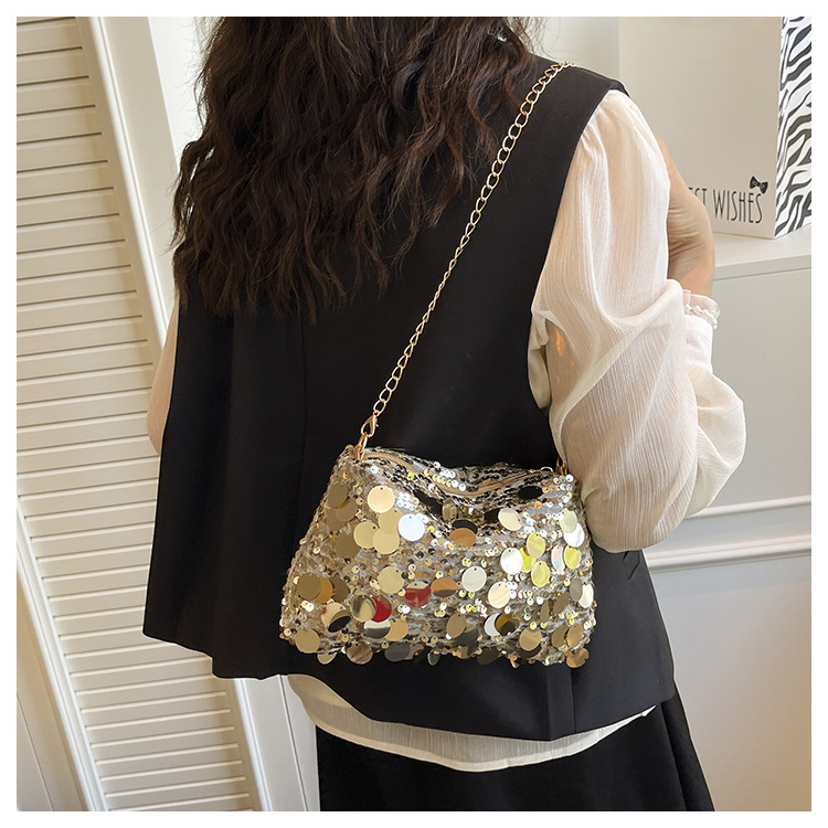 手提包小香风亮片女包2025新款晚宴包韩版潮时尚单肩斜挎包 - Thumbnail 2