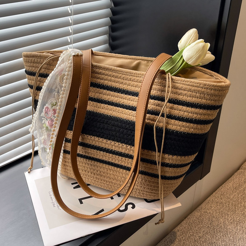 Spring Woven Canvas Tote Bag - Large Capacity Versatile Shoulder Bag & Straw Handbag for Women - Thumbnail 8