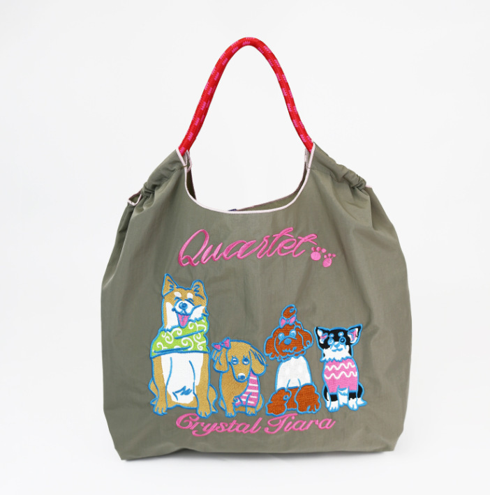 Embroidered Nylon Tote Bag - Large Capacity Canvas Crossbody Bag for Commuting - Thumbnail 9