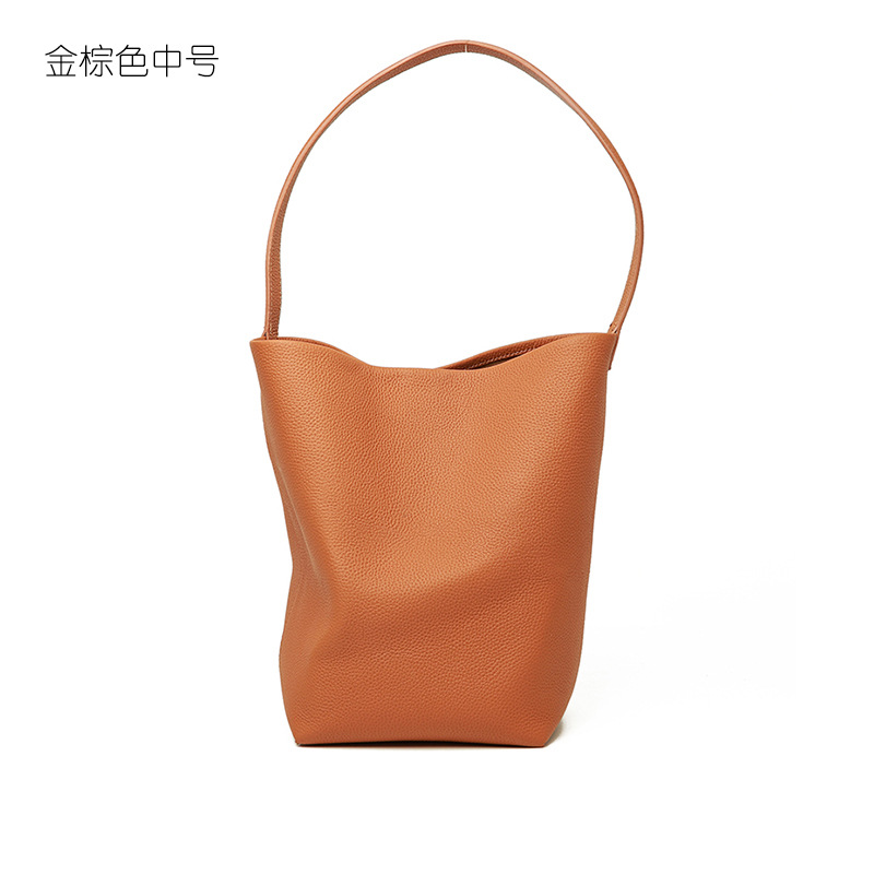 2026 New Genuine Leather Women's Tote Bag Large Capacity Top Grain Cowhide Commuter Bucket Bag - Thumbnail 6