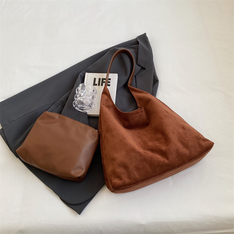Vintage Matte Suede Women's Shoulder Bag Large Capacity Autumn/Winter Versatile Commuter Hobo Bag - Thumbnail 3