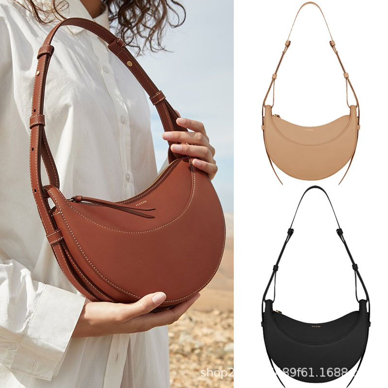 Polene Style Crescent Moon Bag - Genuine Leather Underarm Shoulder Bag for Women - Thumbnail 4