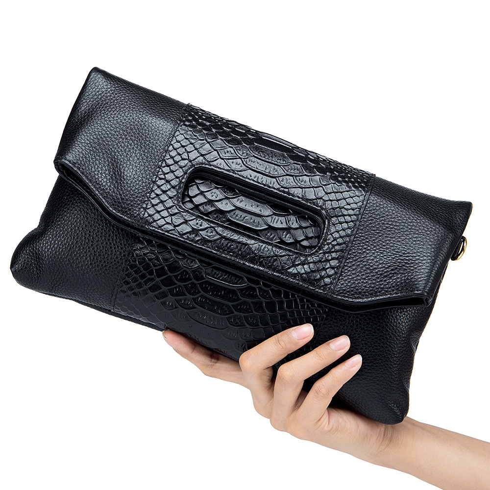 New Luxury Foldable Envelope Clutch - Premium Cowhide Crocodile Texture Evening Bag - Thumbnail 5
