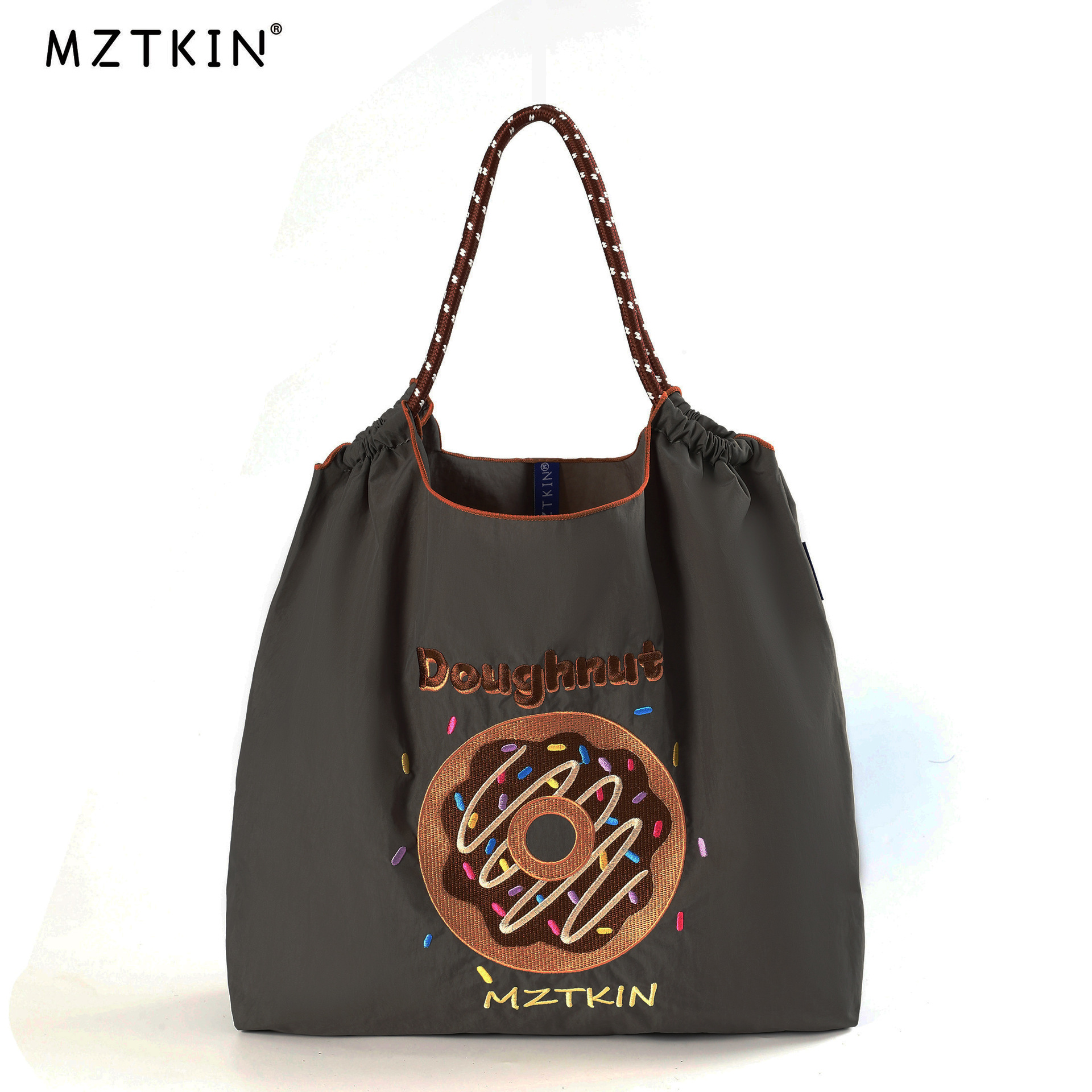 Embroidered Nylon Tote Bag - Large Capacity Canvas Crossbody Bag for Commuting - Thumbnail 6
