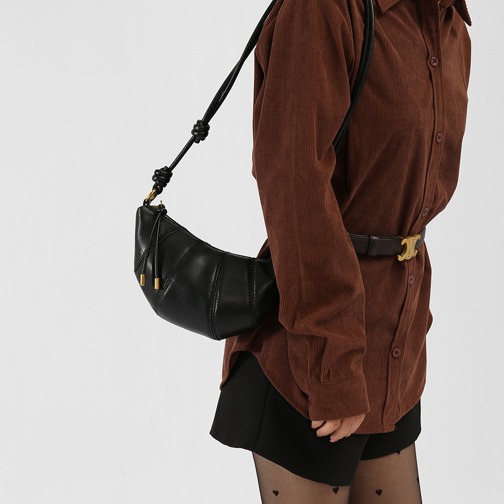 Niche Genuine Leather Horn Bag Sheepskin 2025 Autumn New Luxury Minimalist Dumpling Bag Shoulder Crossbody Bag - Thumbnail 2