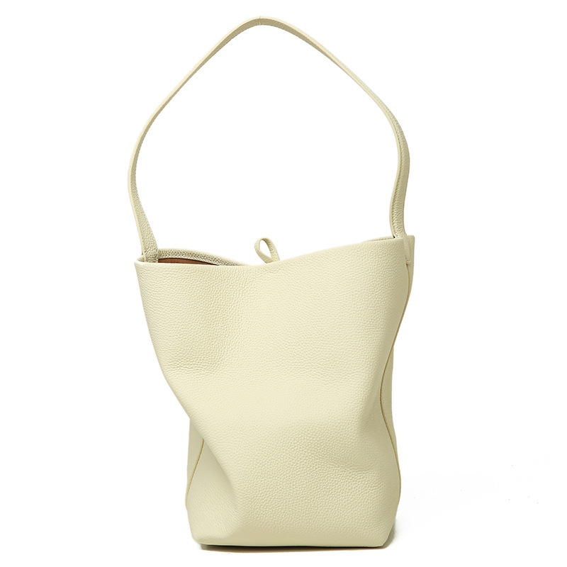 2026 New Genuine Leather Women's Tote Bag Large Capacity Top Grain Cowhide Commuter Bucket Bag - Thumbnail 4