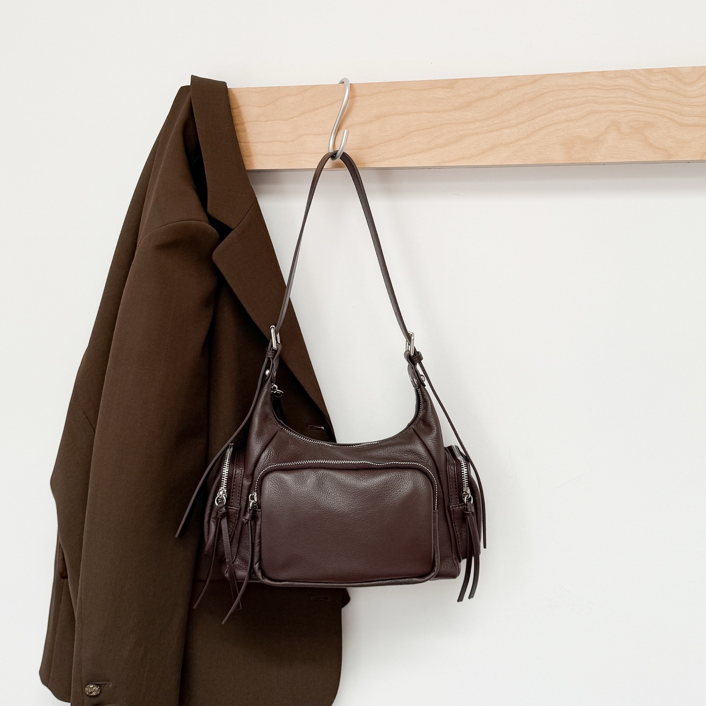 Top Grain Leather Multi-Pocket Biker Bag, Trendy Soft Shoulder Bag, Large Capacity Crossbody Tote - Thumbnail 3