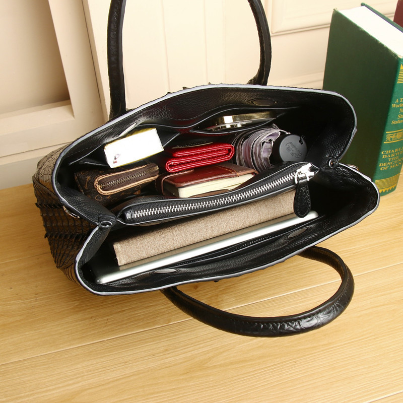 New Genuine Leather Women's Handbag - Large Capacity Crocodile Pattern Party & Business Messenger Bag - Thumbnail 5