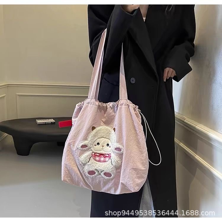 2025 New Arrival Cute Lamb Canvas Tote Bag, Large Capacity Versatile Shoulder Bag for Students & Commuting - Thumbnail 4