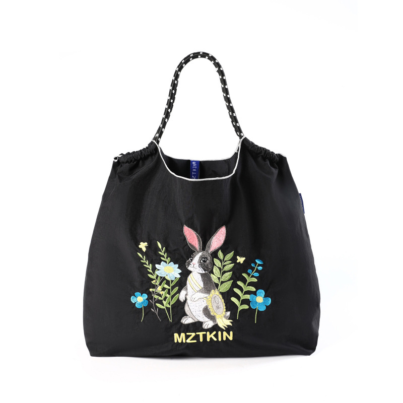 Embroidered Nylon Tote Bag - Large Capacity Canvas Crossbody Bag for Commuting - Thumbnail 19