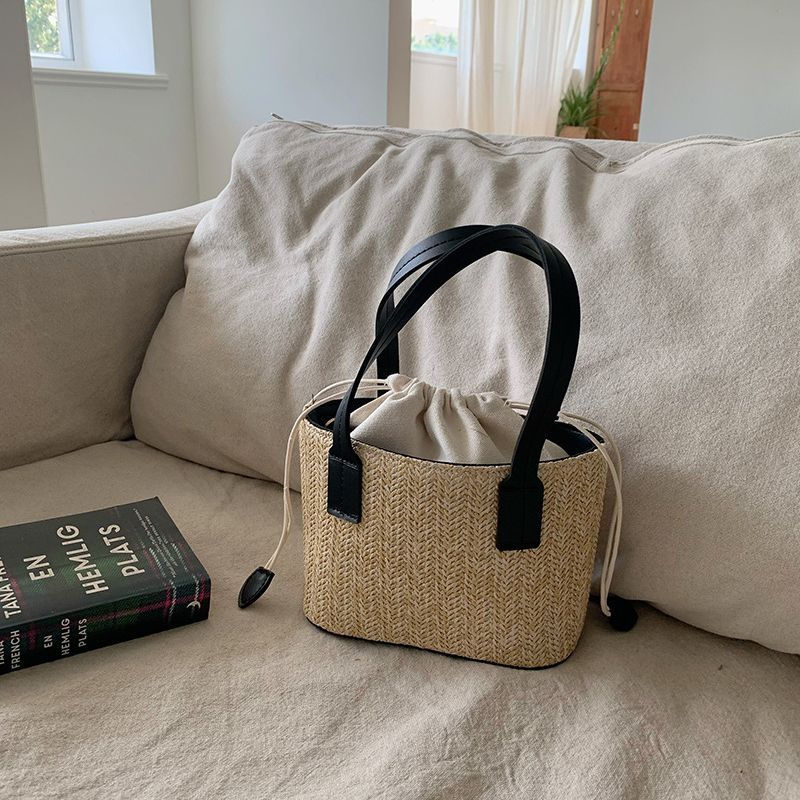 Korean Ins Style Straw Woven Small Handbag Summer Casual Vacation Women's Basket Bag Shoulder/Crossbody Bag - Thumbnail 2