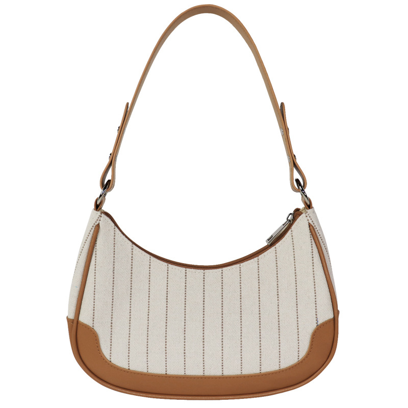 Custom Embroidered Underarm Bag - Niche Crescent Moon Shoulder Bag, American Vintage Striped Canvas Bag - Thumbnail 2